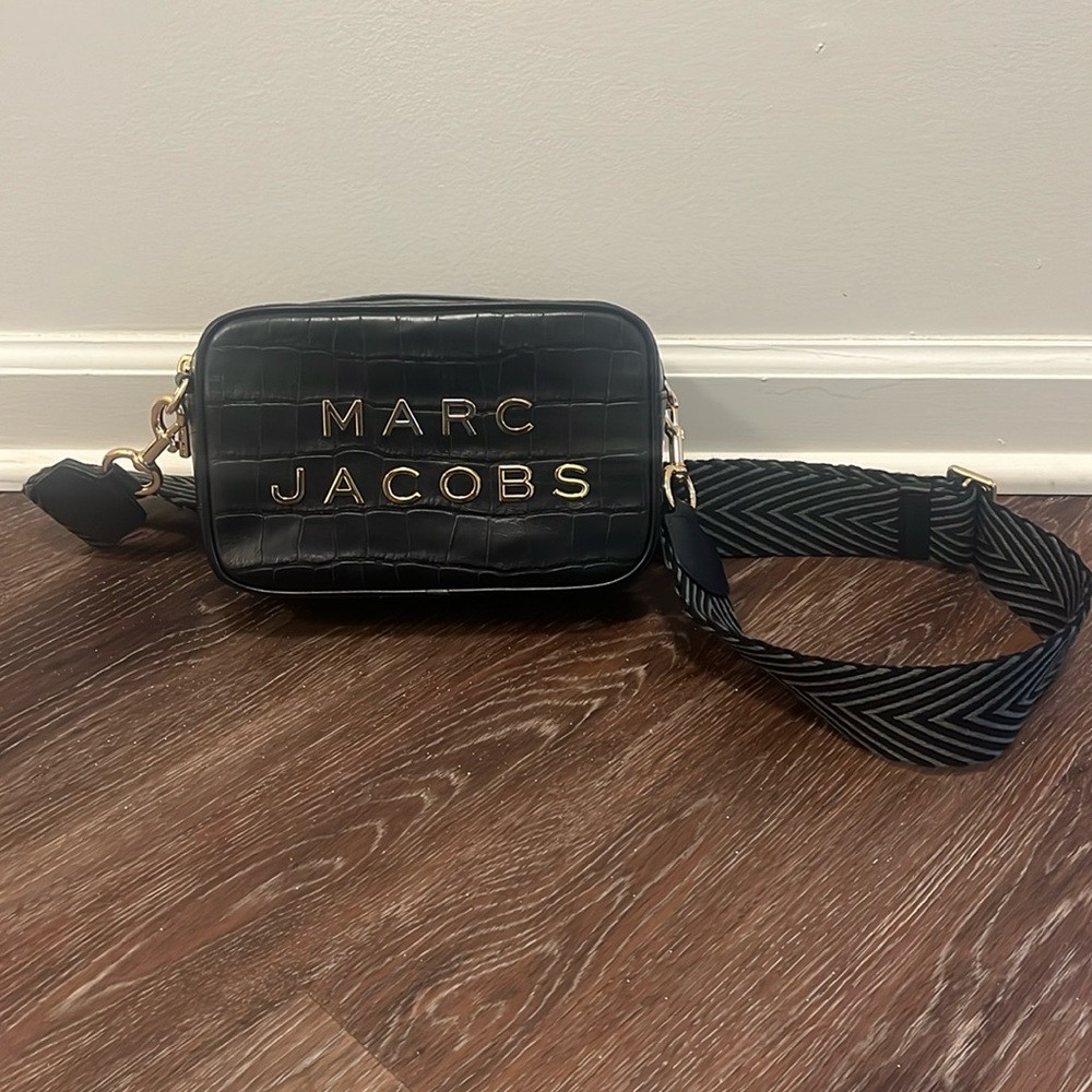 Marc Jacobs Flash Croc Print Crossbody - Black with Gold Hardware